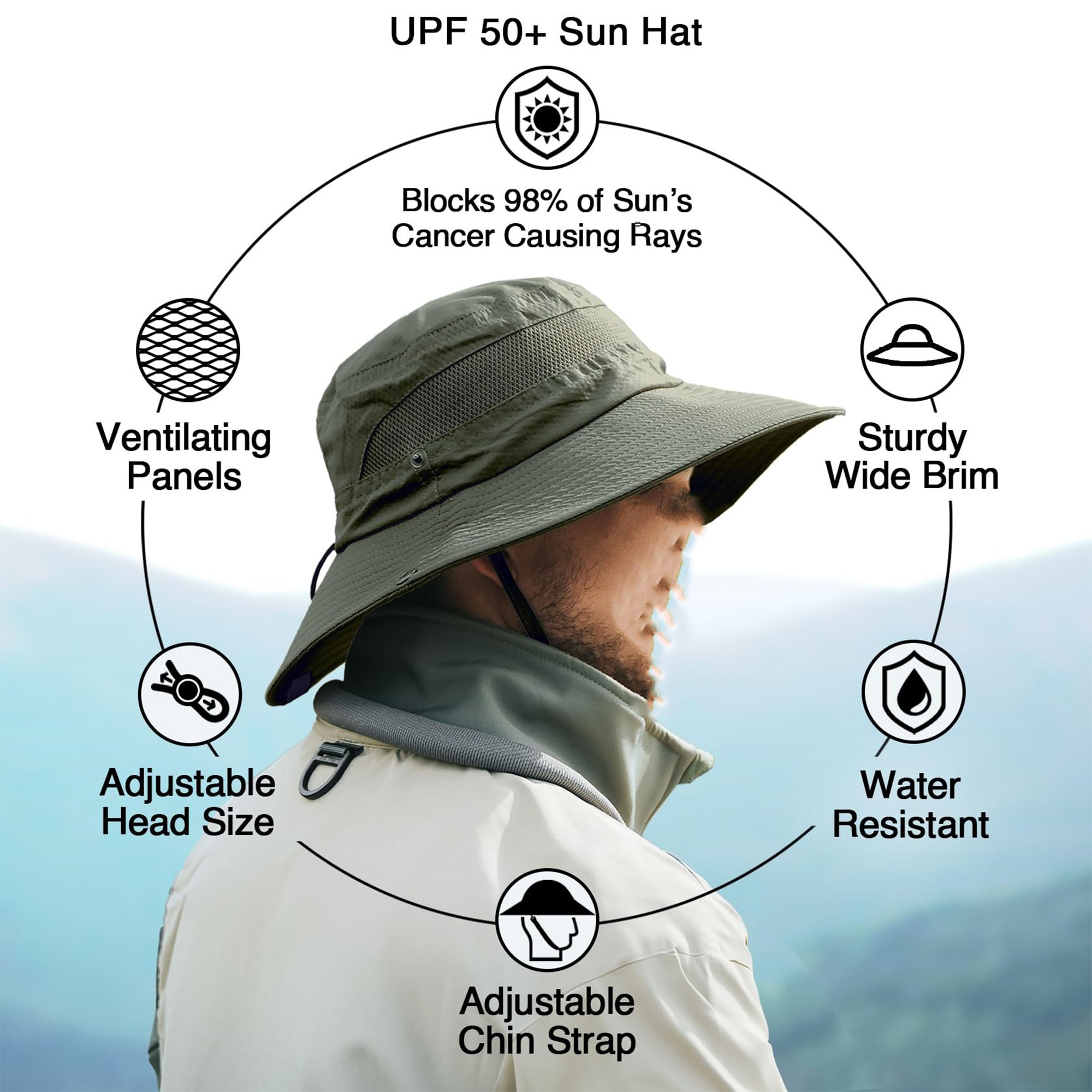 Wide-Brim Hiking & Fishing Sun Hat 9