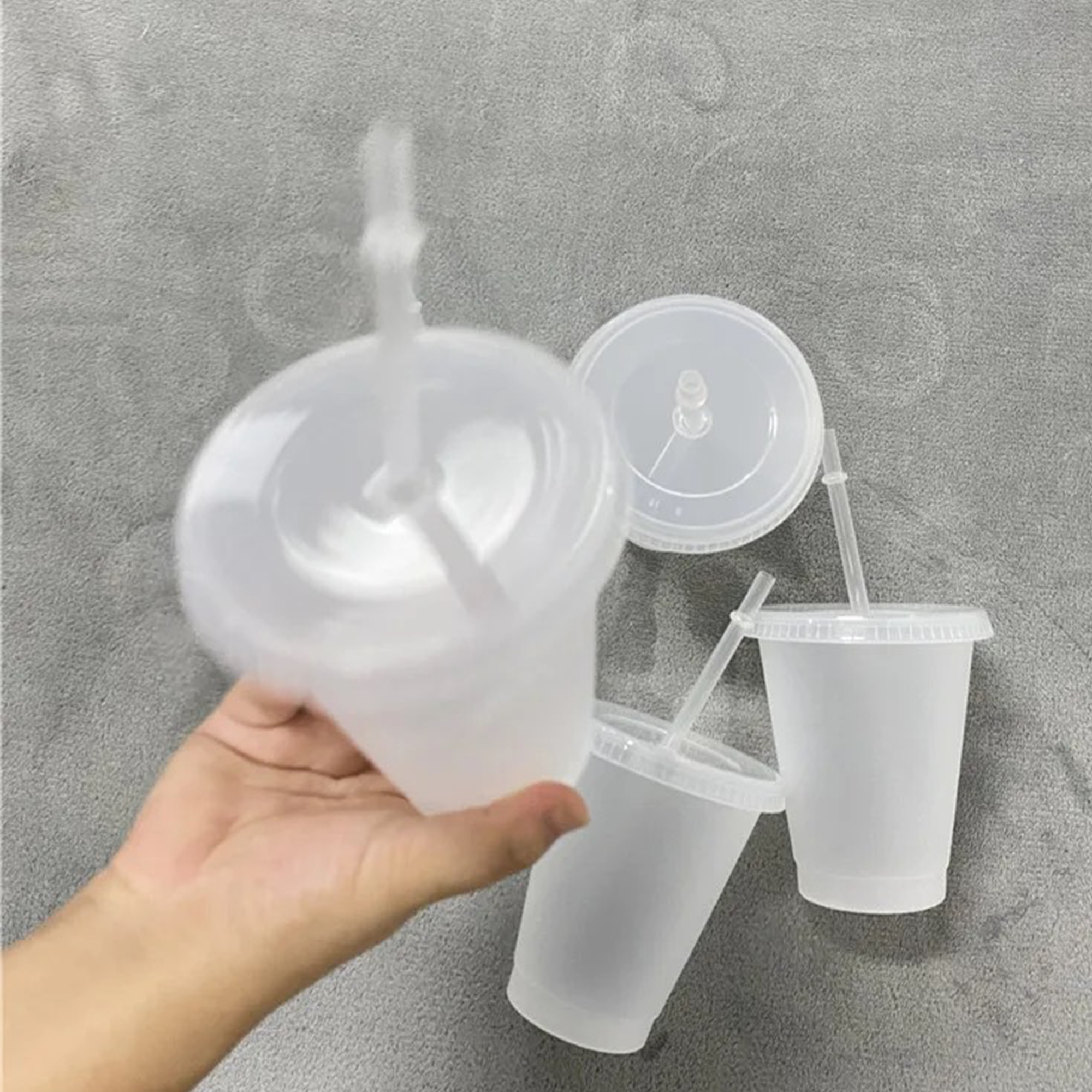 16oz Reusable Frosted Plastic Straw Cup 5