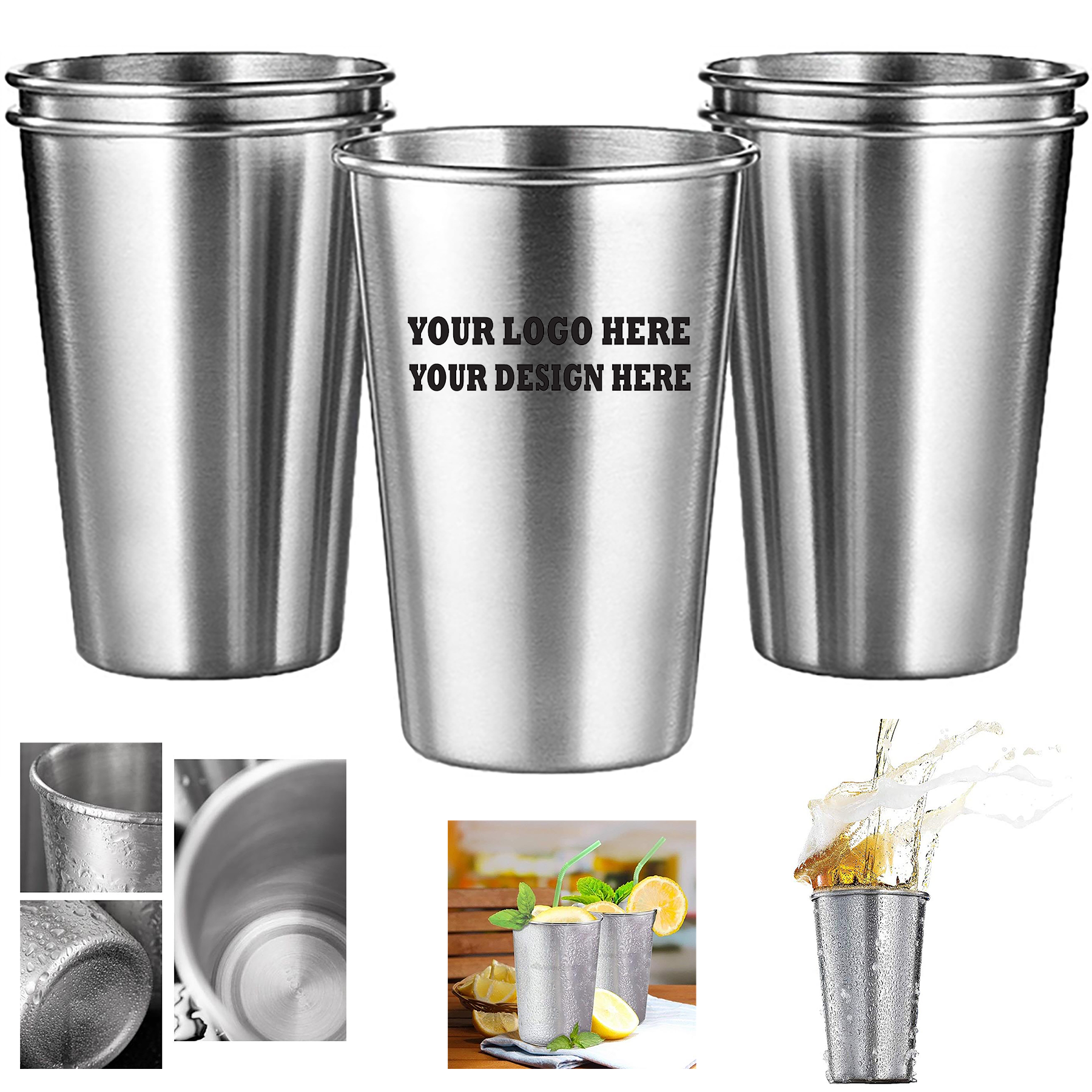 MOQ50Pcs 17 Oz Stainless Steel Beer Cups drinking Glasses