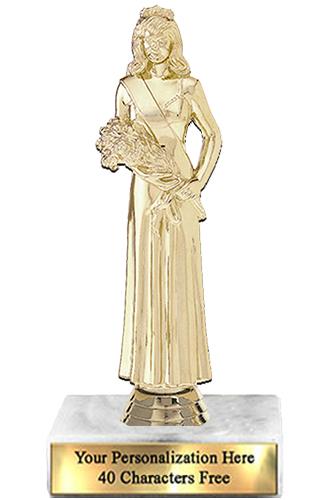 Trophy: 7", 2x3 white marble base, Beauty Pageant