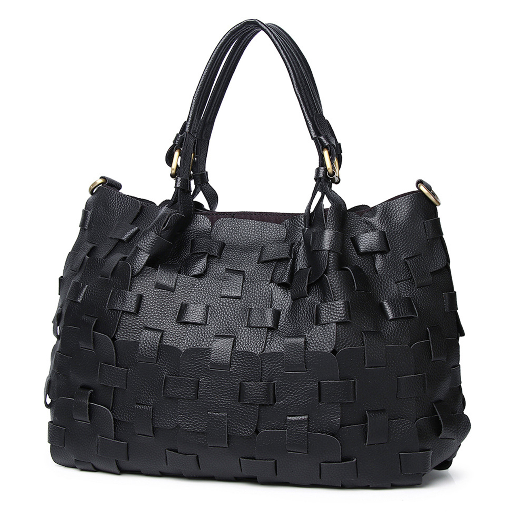 Genuine Leather Colourful square-paneled tote bag, custom tote bag with logo imprint 8