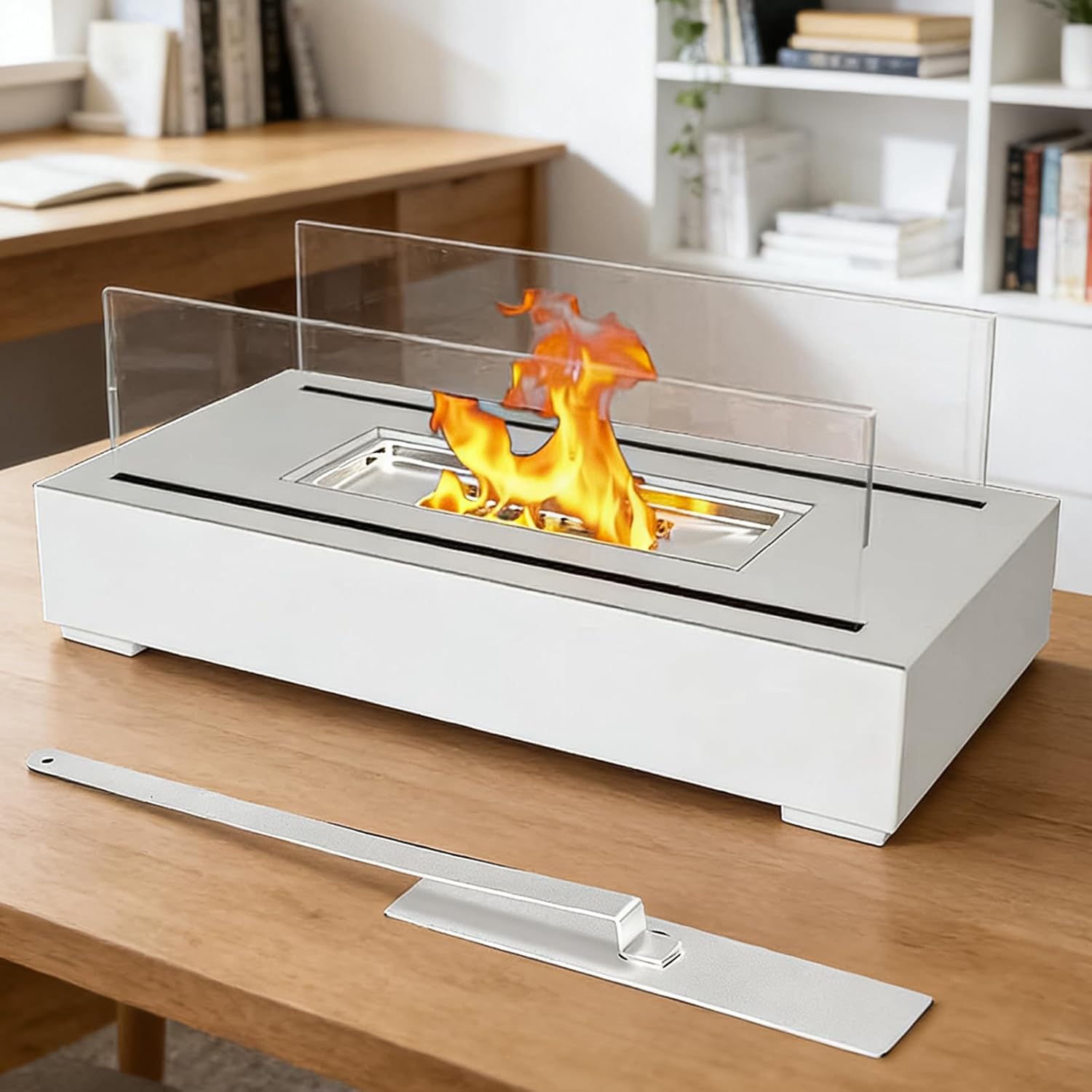 Rectangular Tabletop Fire Pit with Glass Wind Guard 9