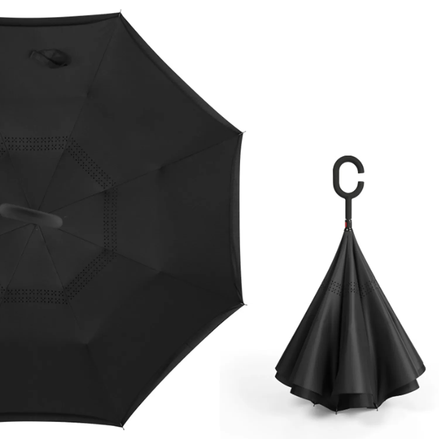 Solid Color Inverted Umbrella With C-Shaped Handle 17