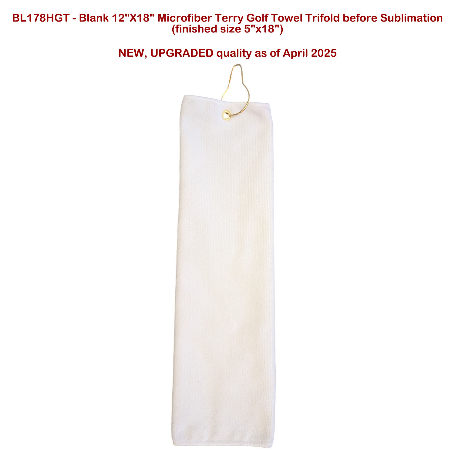 72Hr Fast Ship- Microfiber Dri-Lite Terry Golf Towel, 18" length, Trifold Grommet & Hook, Sublimated 12