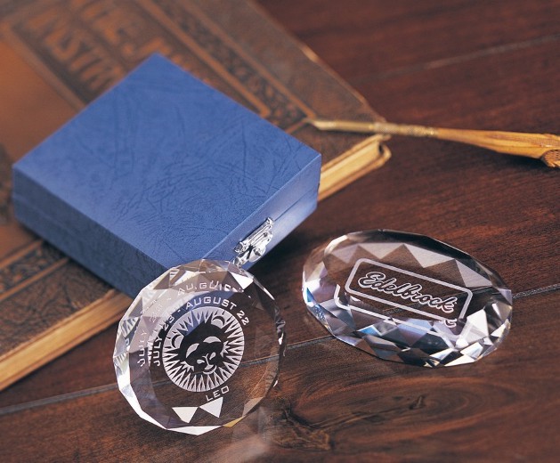 Designer Crystal Round Gem Cut Paperweight Award