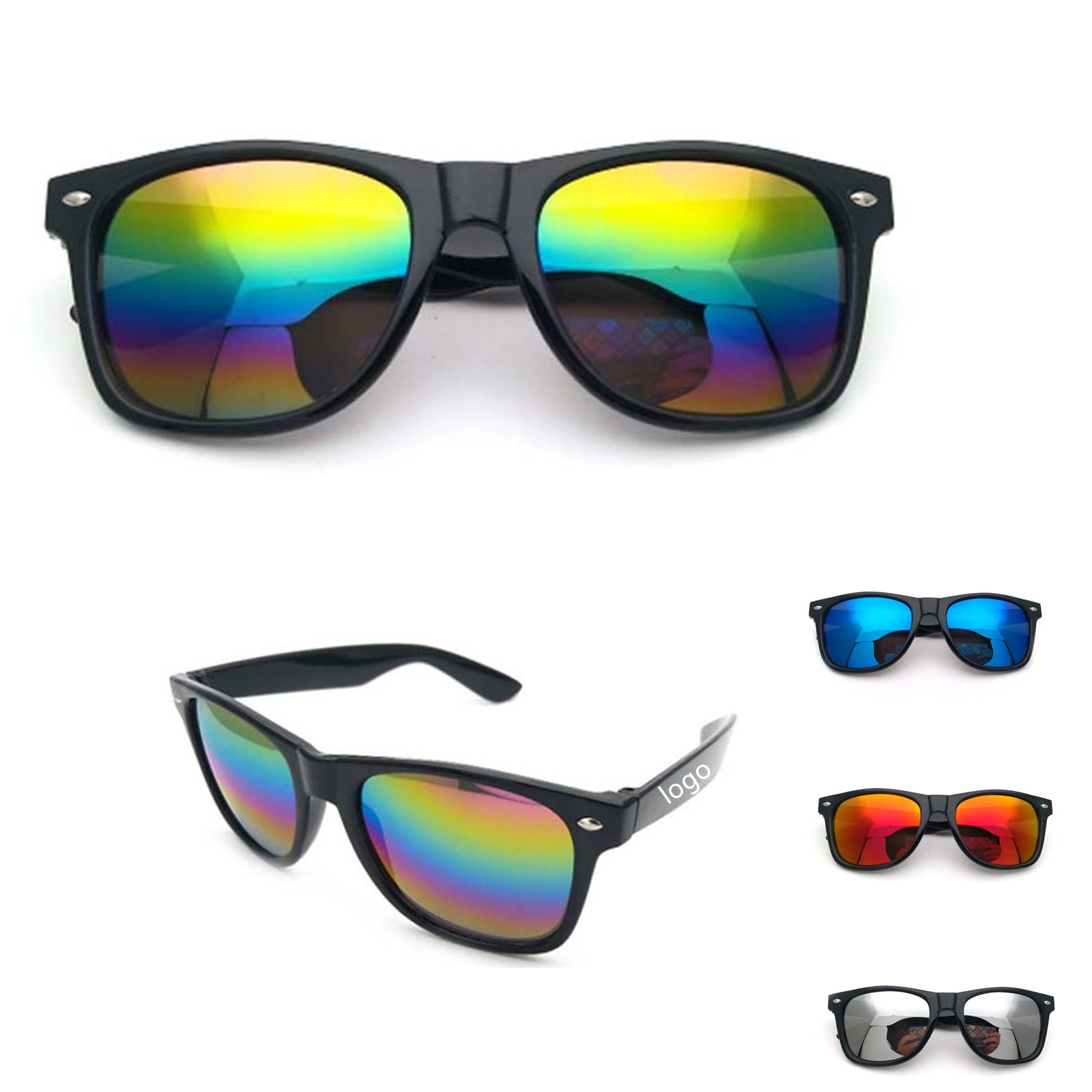Classic Colored Mirror Lens Square Horn Rimmed Sunglasses