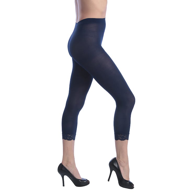 Women's Opaque Footless Capri Lace Tights - Navy One Size Fits Most 3