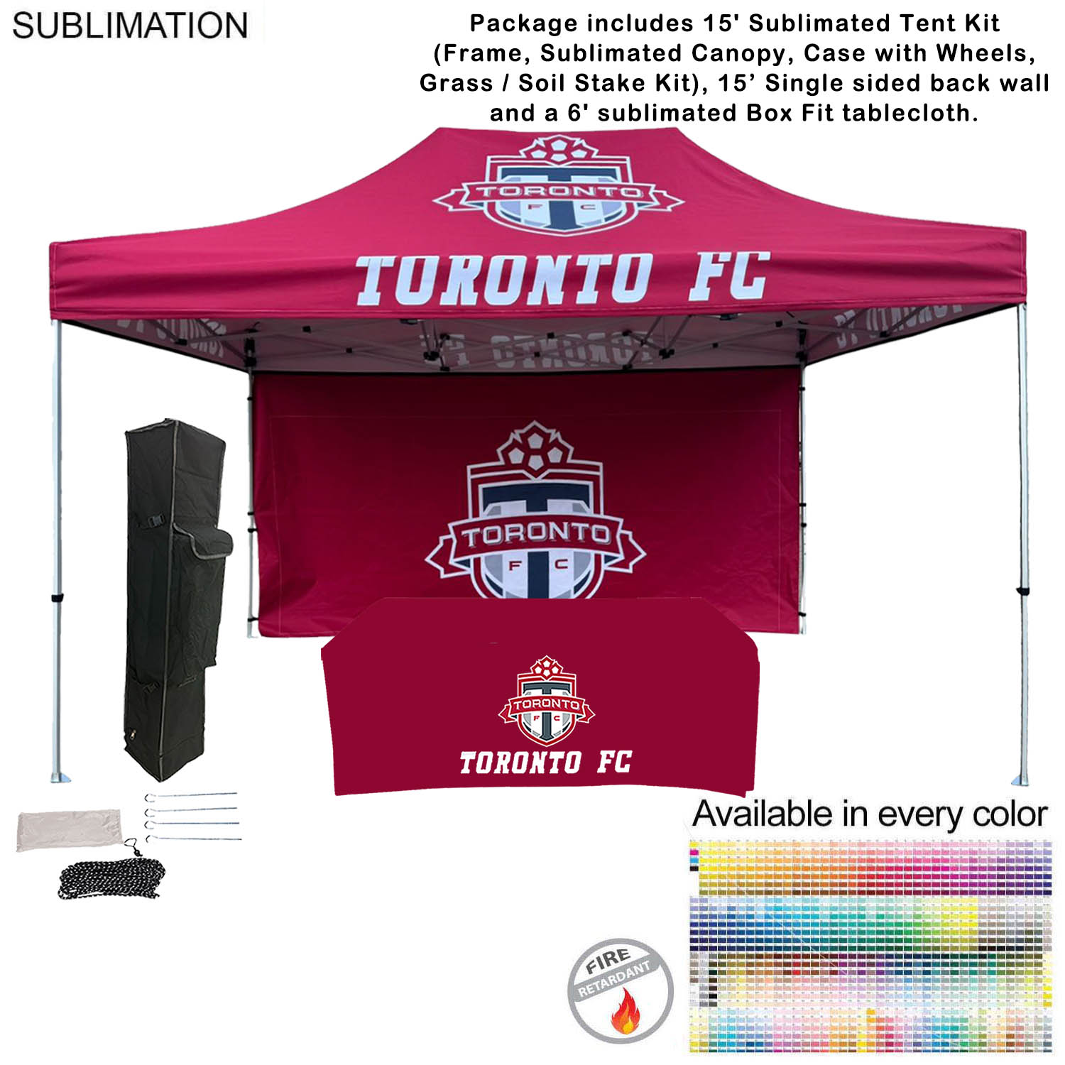 48Hr Quick Ship - Deluxe Event Package, 15' Tent kit, 15' backwall, and 6' Box Fit Tablecloth 29