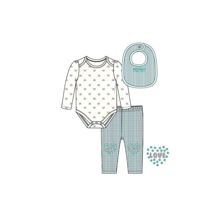 Girls' Bodysuit Set with Bib Mint 0-9M 3pc 3