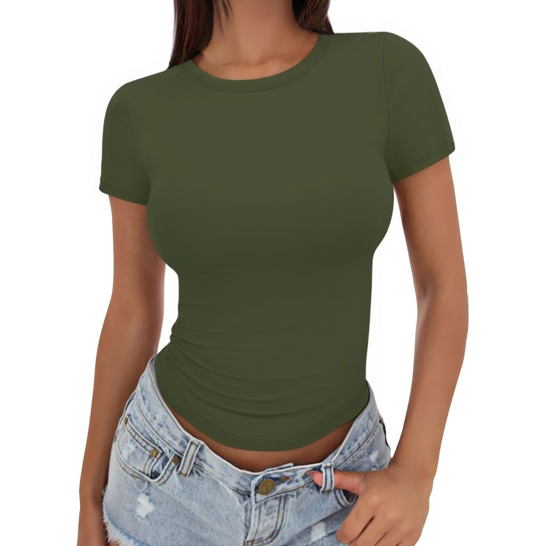 Gym Women's T shirt Summer Top Crop Short Sleeves 38