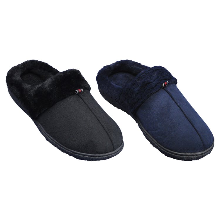Men's Classic Fur Slippers - Black & Navy 3