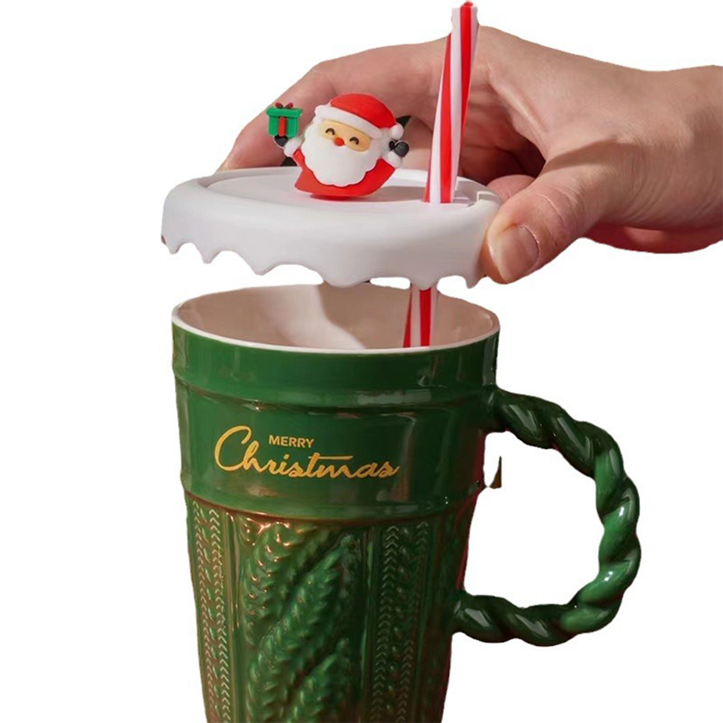 Ceramic Colorful Christmas Mug With Festive Lid And Drinking Straw 7