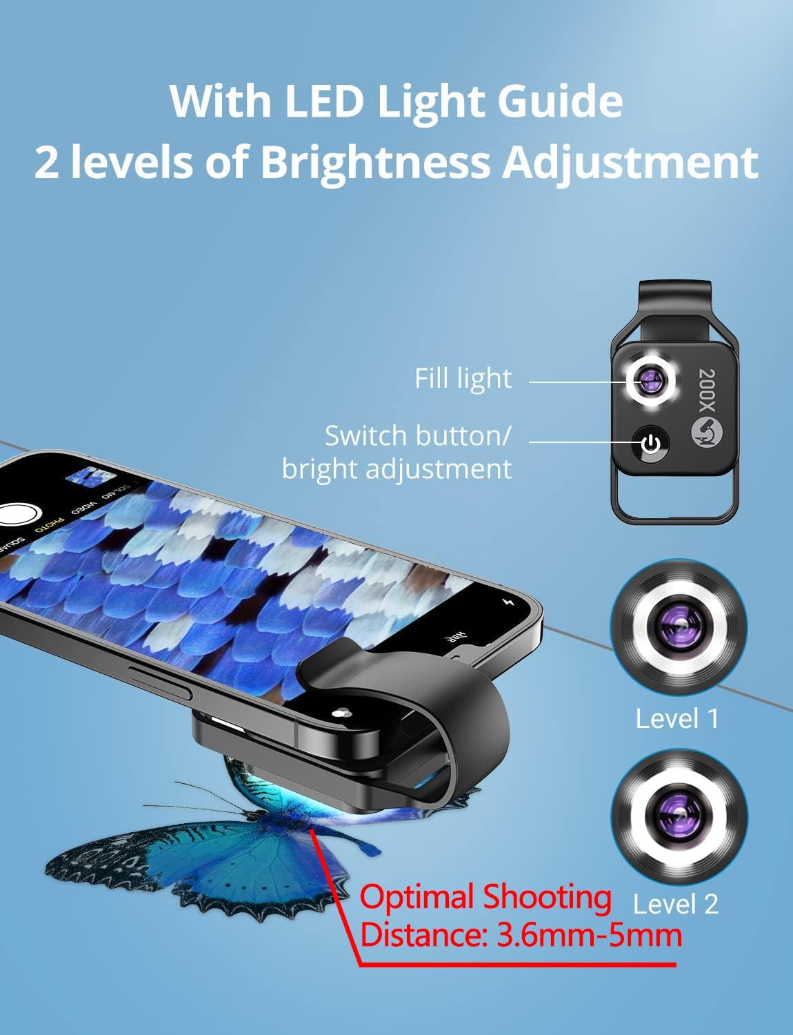 200X Phone Mini Pocket Microscope With LED Light 9