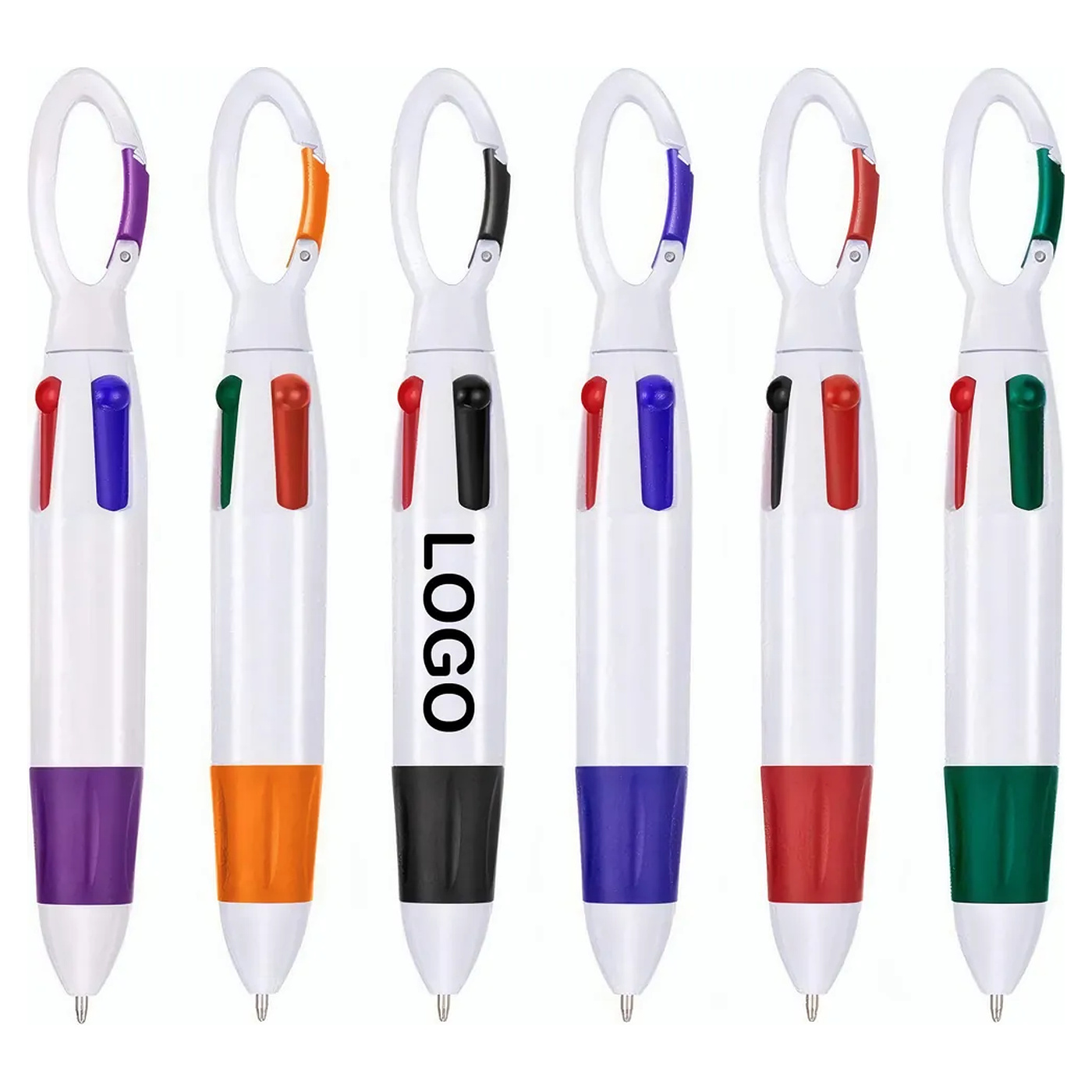 4 Color Retractable Pen With Carabiner