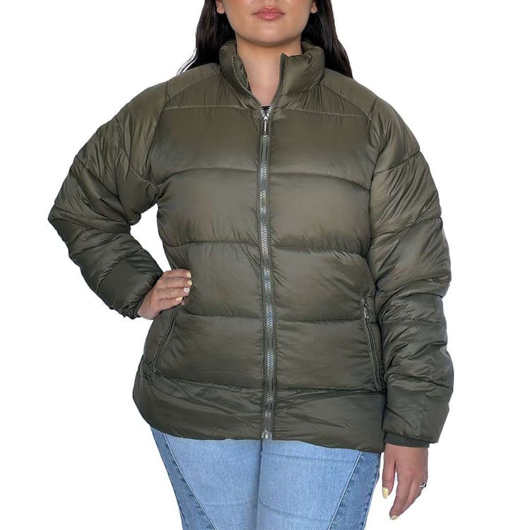 Women's Solid Puffer Jackets Olive S-XL 2