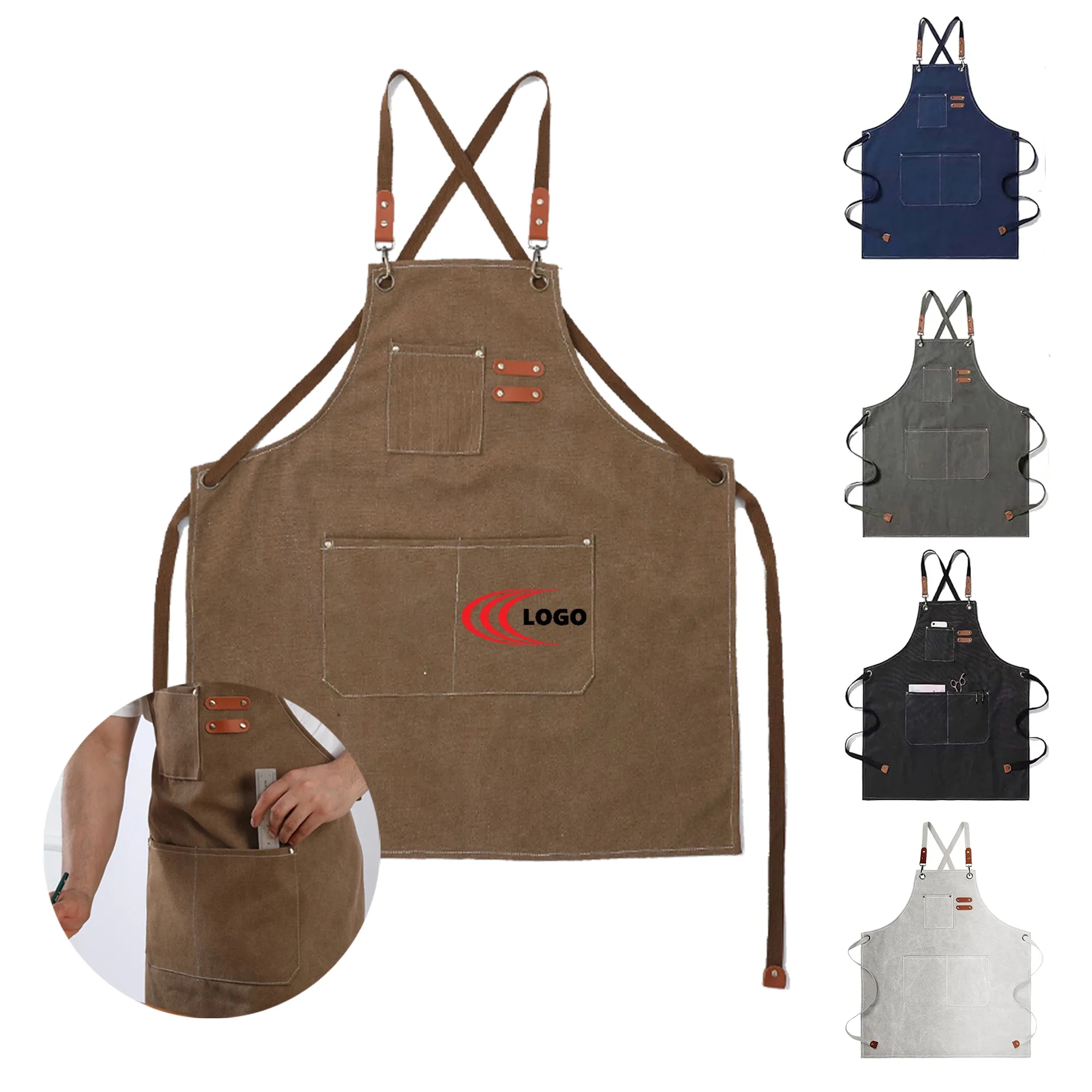 Waterproof Thick Canvas Chef Work Apron Adjustable MOQ 10PC 4