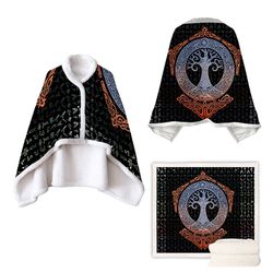 Fleece Wearable Blanket Poncho Throw With Buttons