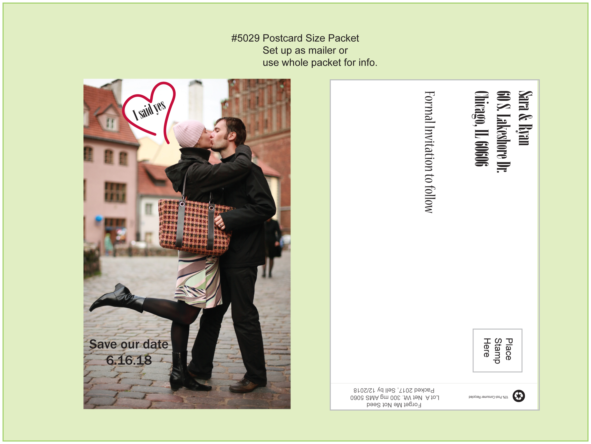 Postcard Size Custom Design Seed Packet 4" x 6.5"