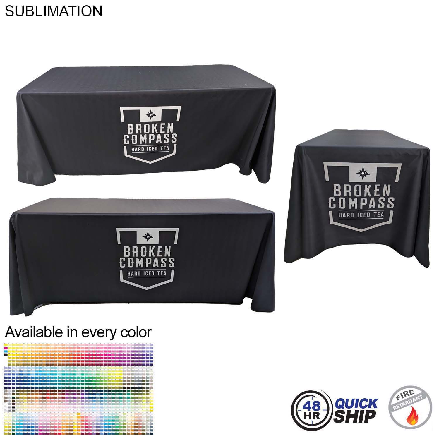 48 Hr Quick Ship - Sublimated PREMIUM Cloth for 6' table, Drape style, Closed Back, Rounded Corners 13