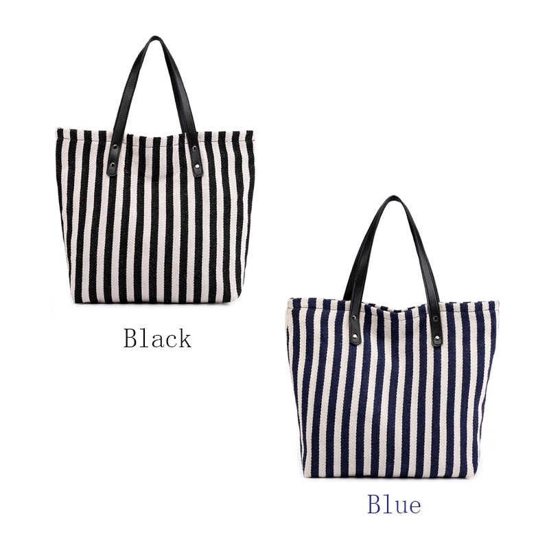 Black and White Striped Canvas Handbag Toge Bag