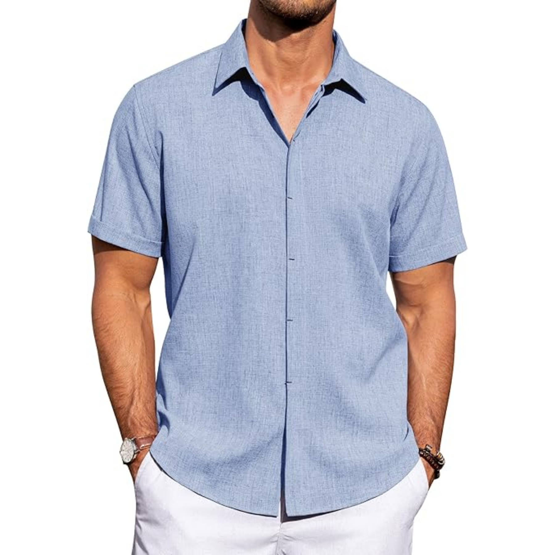 Men's Linen Casual Short Sleeve Shirt 48