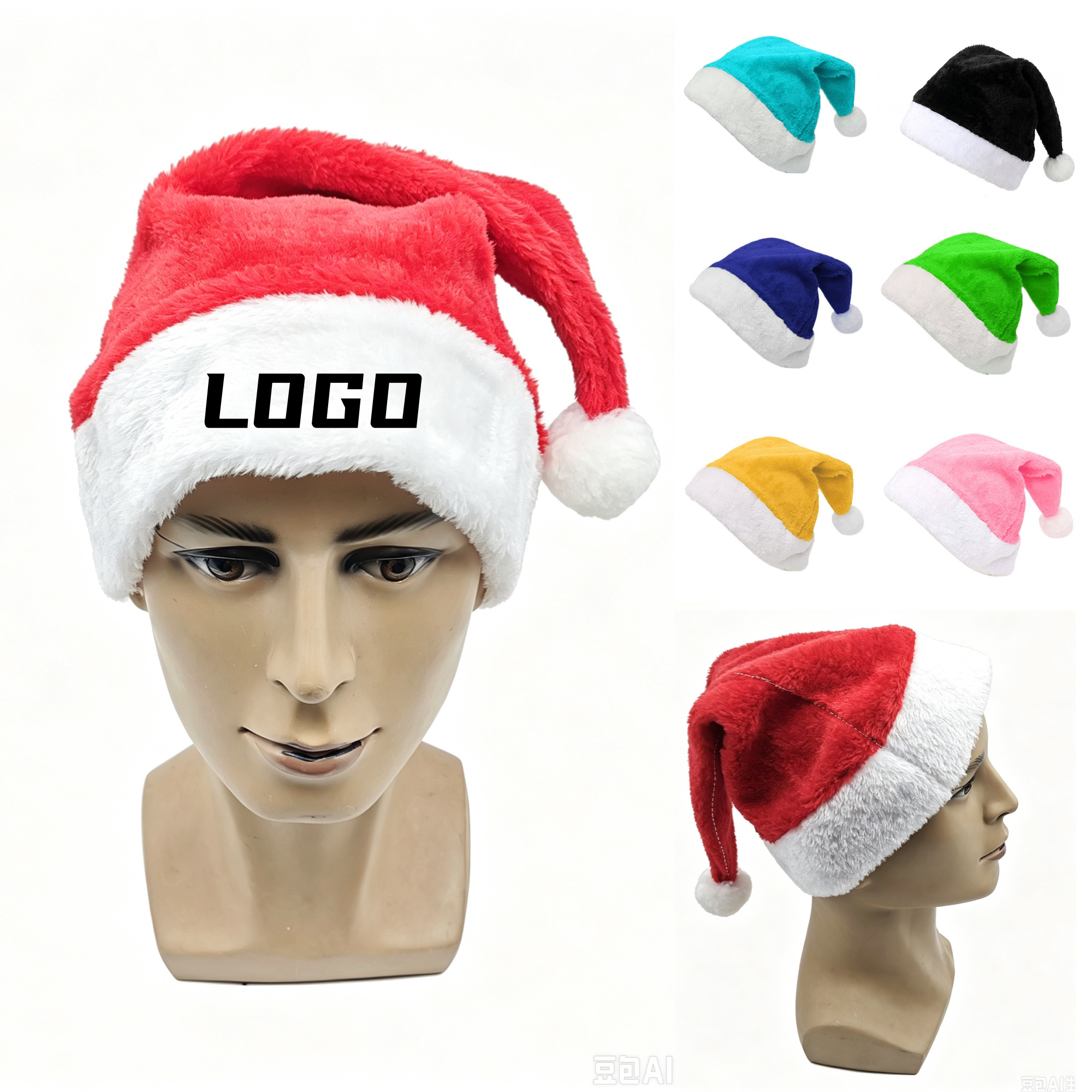 Custom Short Plush Christmas Santa Hat for Adults 2