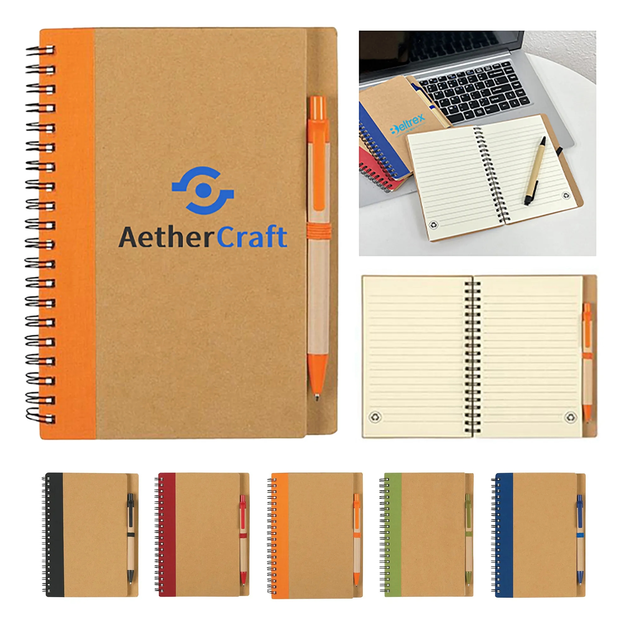Kraft Paper and Fabric Cover Journal with Pen, Notebook for
