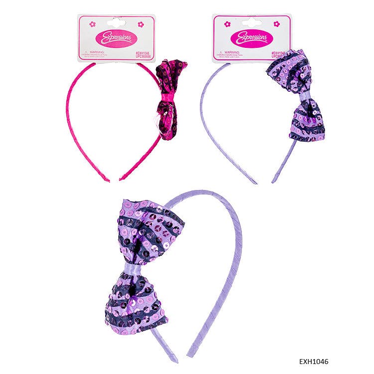 Zebra Stripe Bow Headbands - Assorted Sequins 3