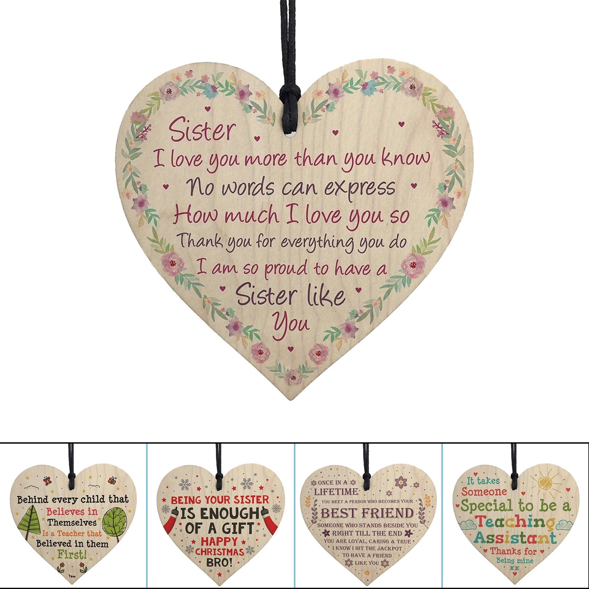 Friendship Gift Heart-Shaped Wooden Sign Pendant 4