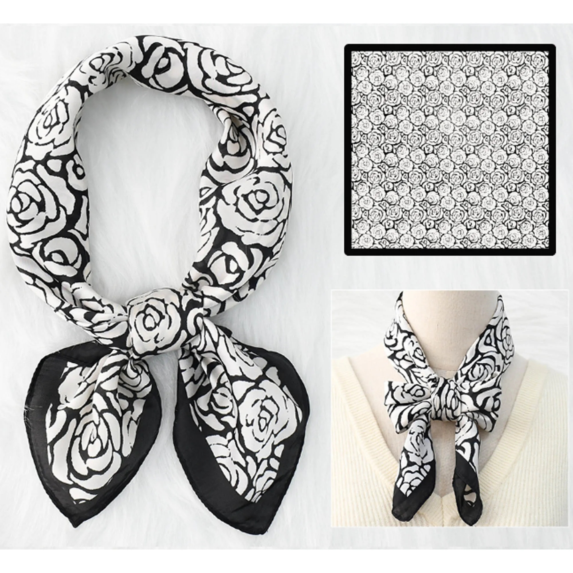 Floral Print Silk Square Scarf 19