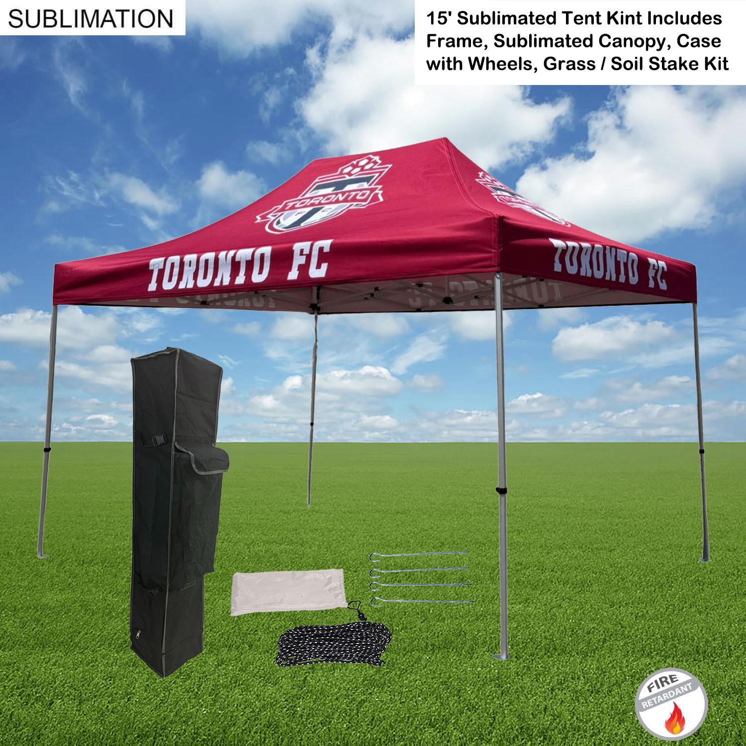 48 Hr Quick Ship - 15' Premium Sublimated Tent Kit, Includes Frame, Canopy, Case, Grass Stake Kit 21