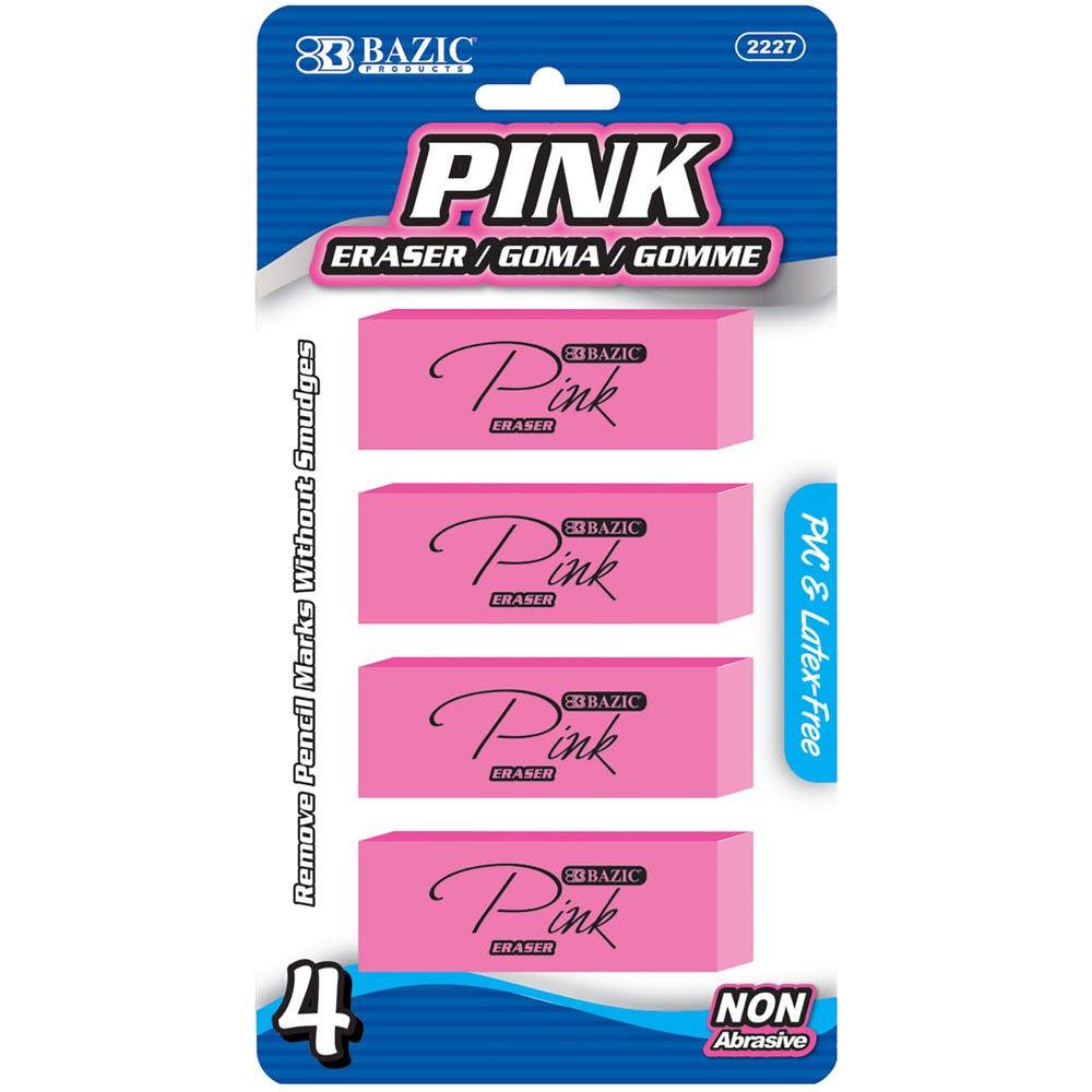 Pencil Erasers - 4 Count Pink Beveled Edge 3