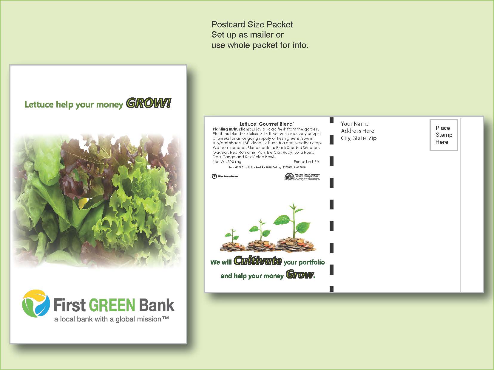 Lettuce 'Gourmet Blend' Seed Packet- Postcard Mailer Size 4" x 6.5"