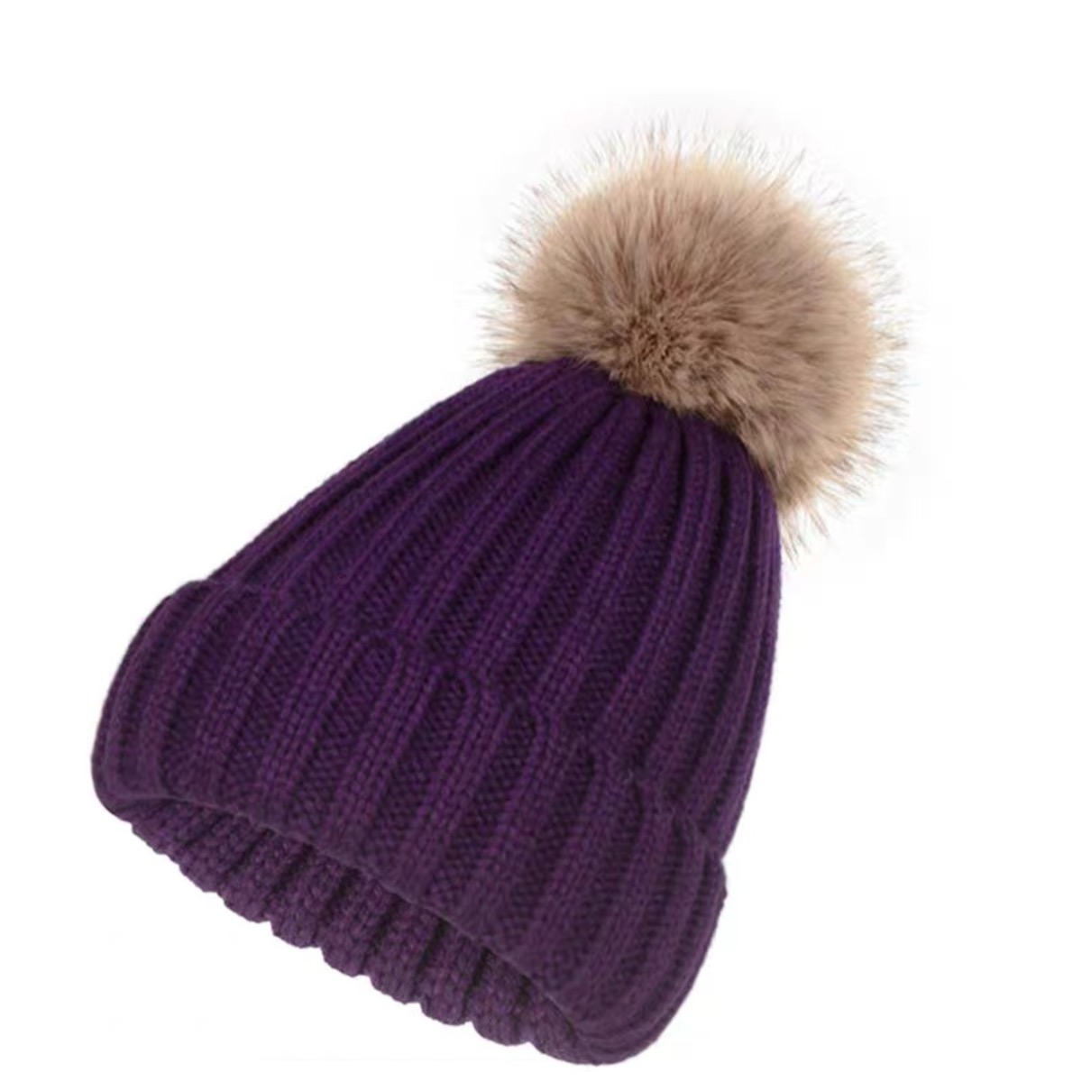 Warm Winter Beanie with Faux Fur Pompom and Fleece Lining 15