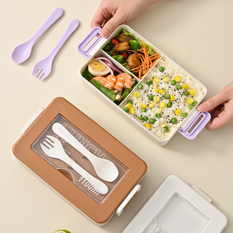 Portable Square Lunch Box With Cutlery