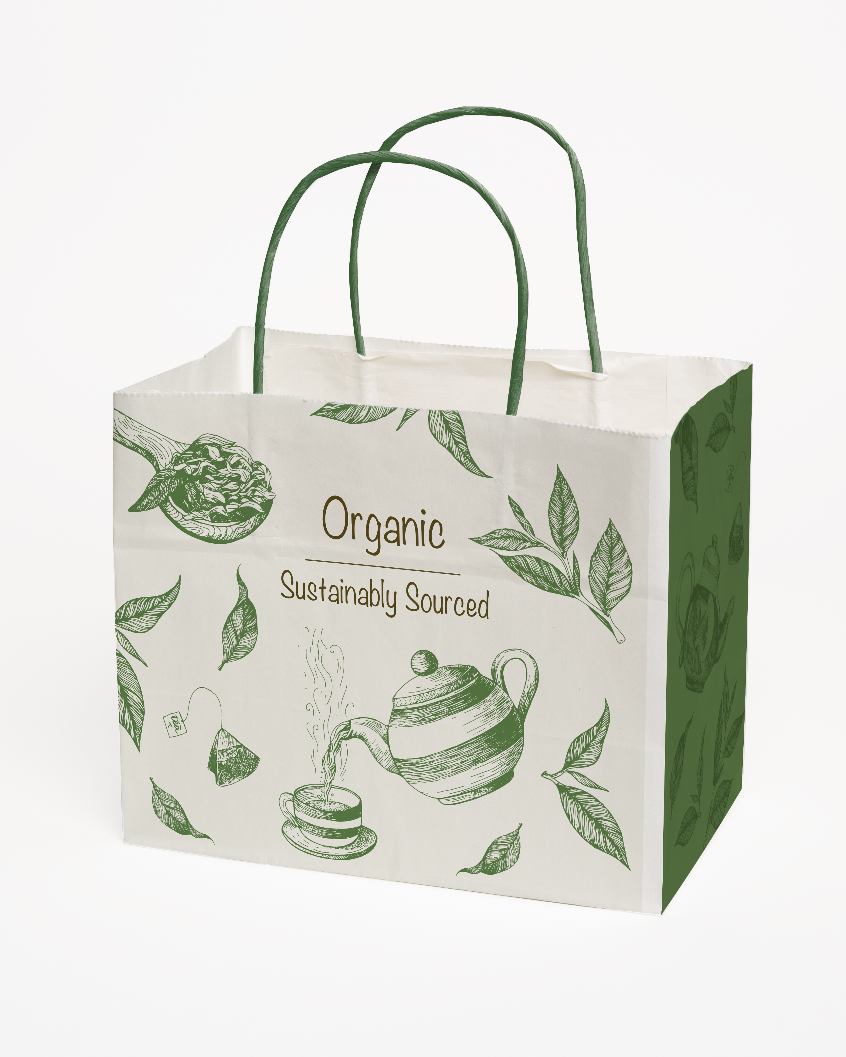 Multi-Sided Full Color White Shopper Paper Bag - Green Handle (8.5"x 7.25"x 5") 4