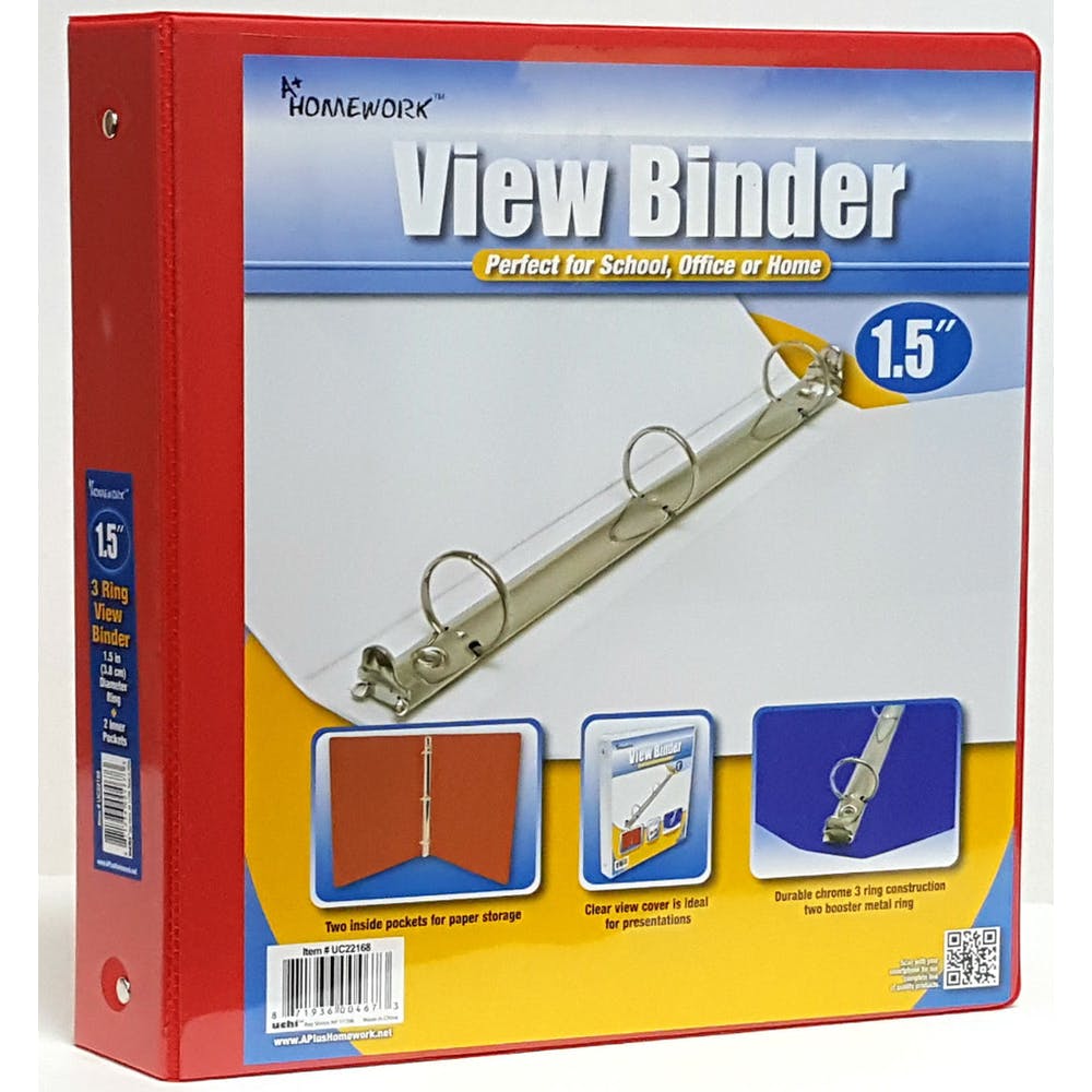 1.5" 3-Ring Binders - Red 2 Pockets View Cover 3