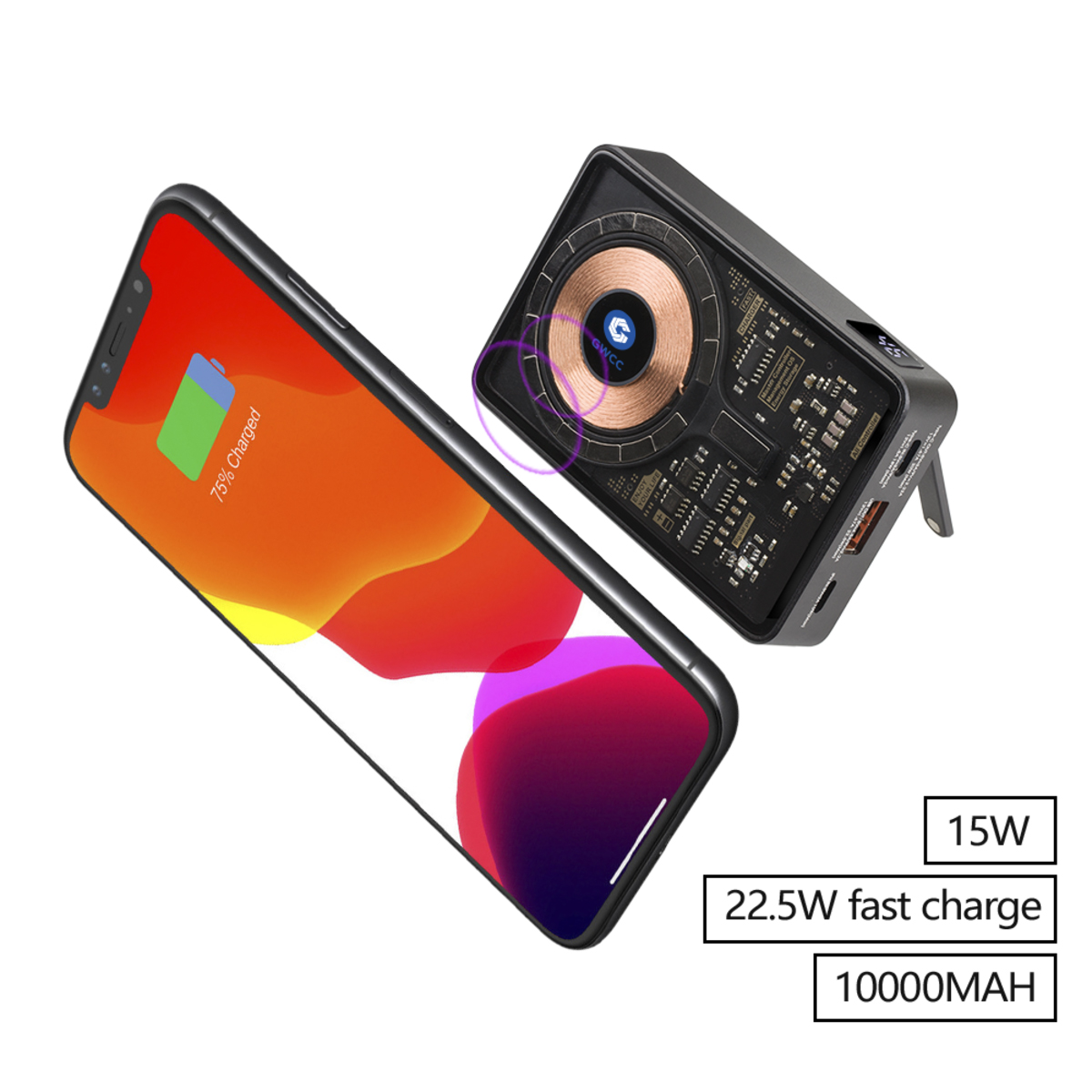 Transparent MagSafe 15W Wireless Charger & 10000mAh Power Bank with Phone Stand 10