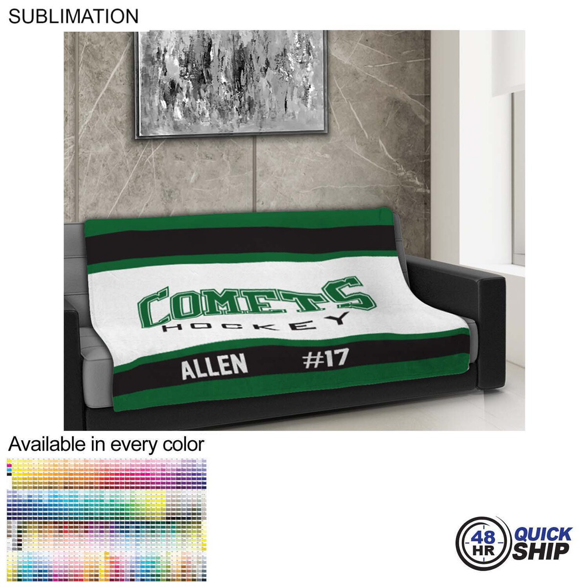 fiel 48 Hr Quick Ship - Team Blanket in Plush and cozy Mink Flannel Fleece 50x60 Couch size #SU684-10
