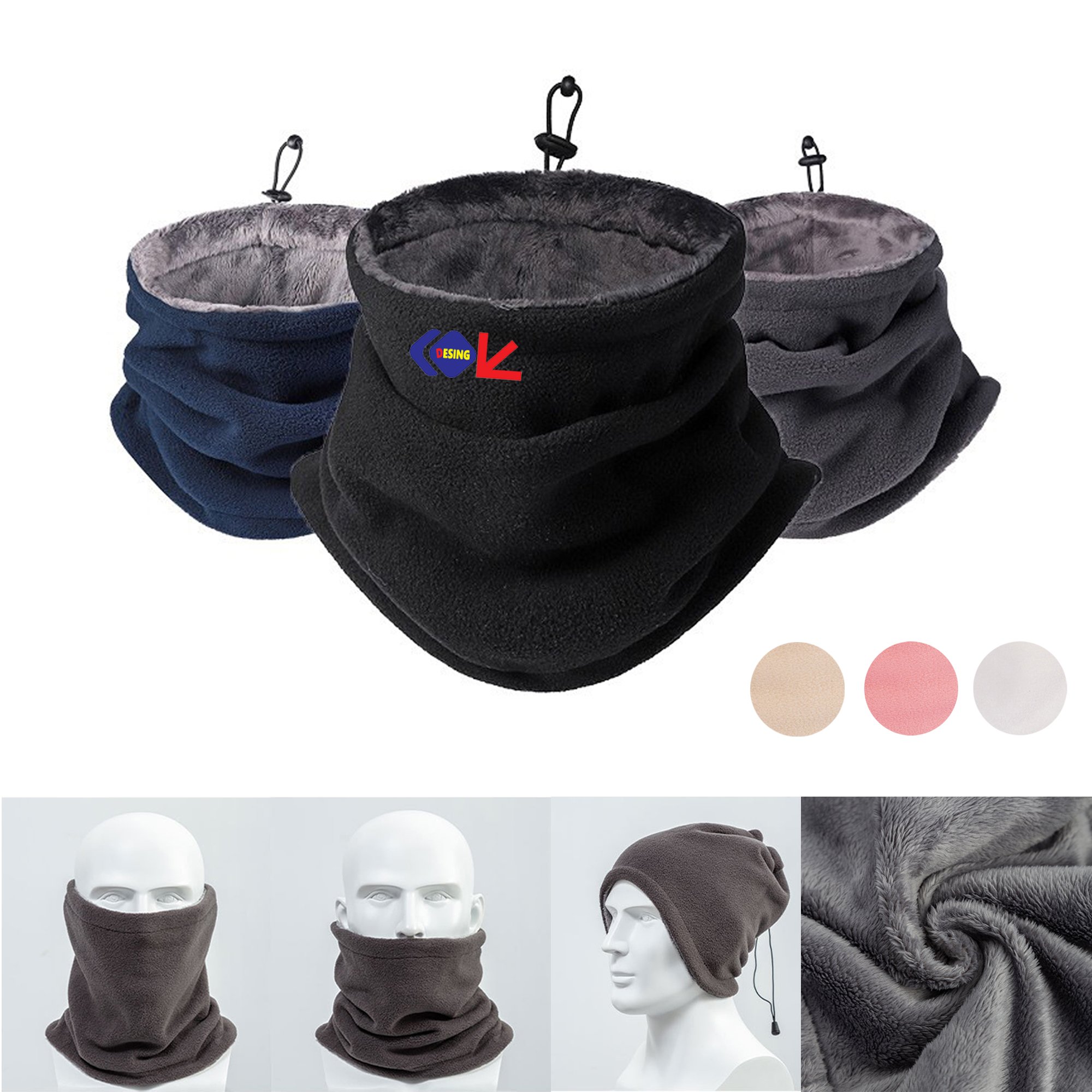 Adjustable Fleece Neck Warmer with Drawstring 10