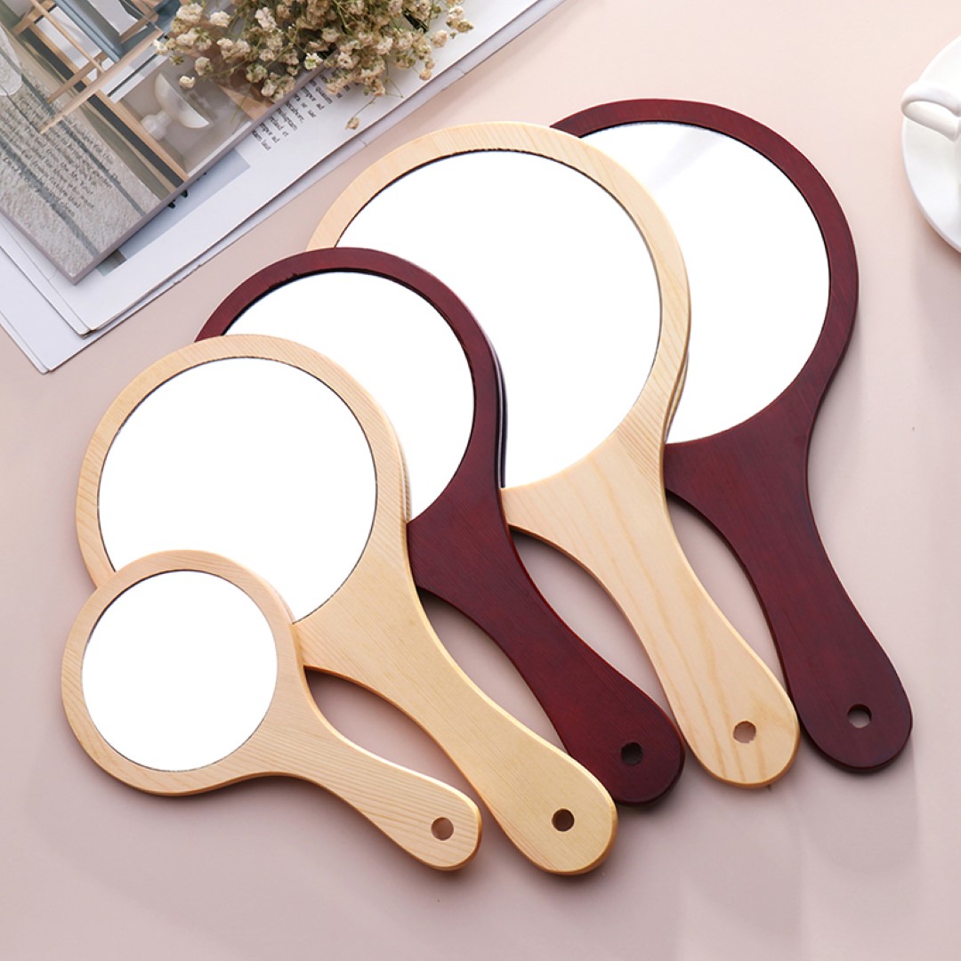 Cosmetic Round Wooden Mirror