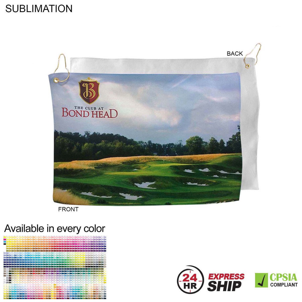 fiel 24 Hr Express Ship - Microfiber Suede Shammy Golf Towel 12x18 Nofold Grommet and Hook #SU647-17