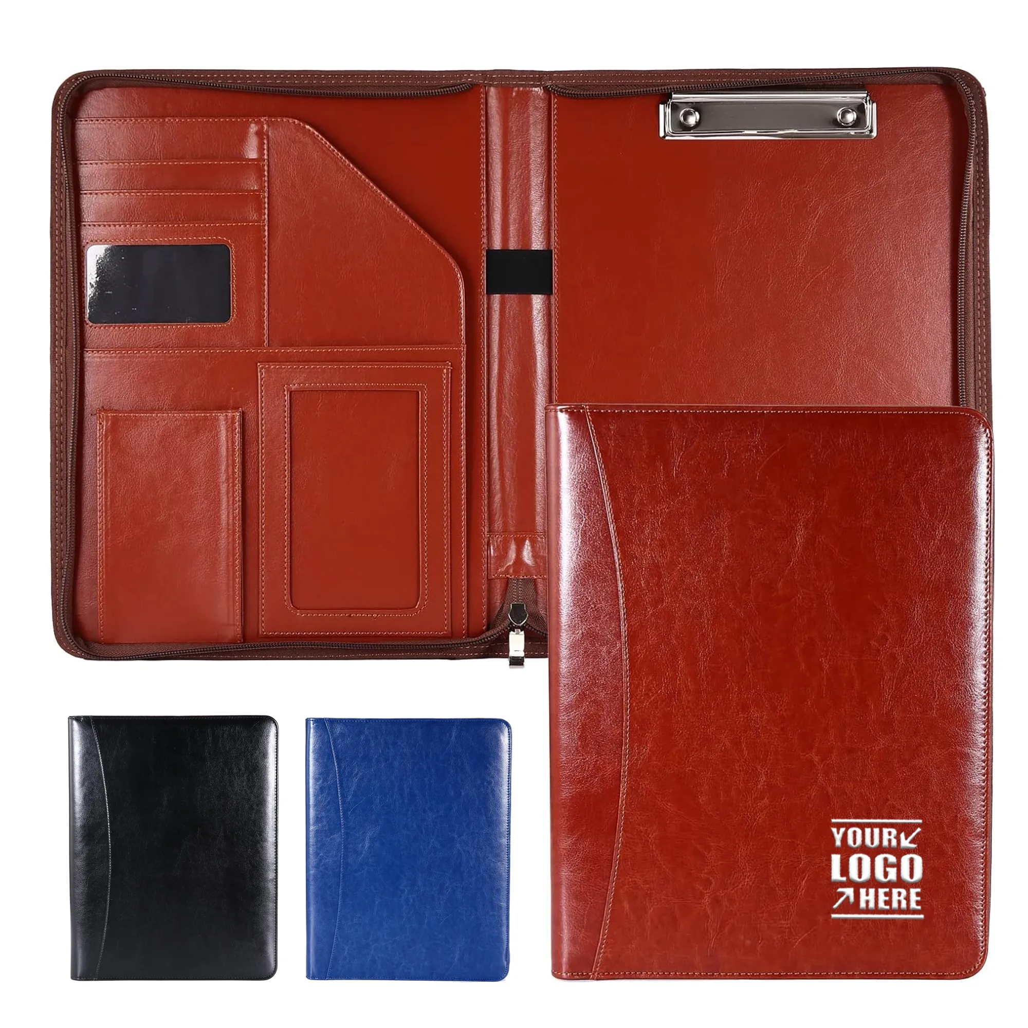 A4 Zipper Business Leather Padfolio with for Resume Suitable