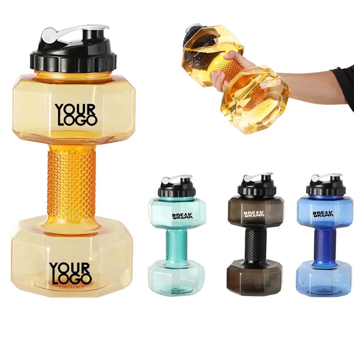 64oz. Half Gallon Dumbbell Shaped Plastic Gym Water Bottle