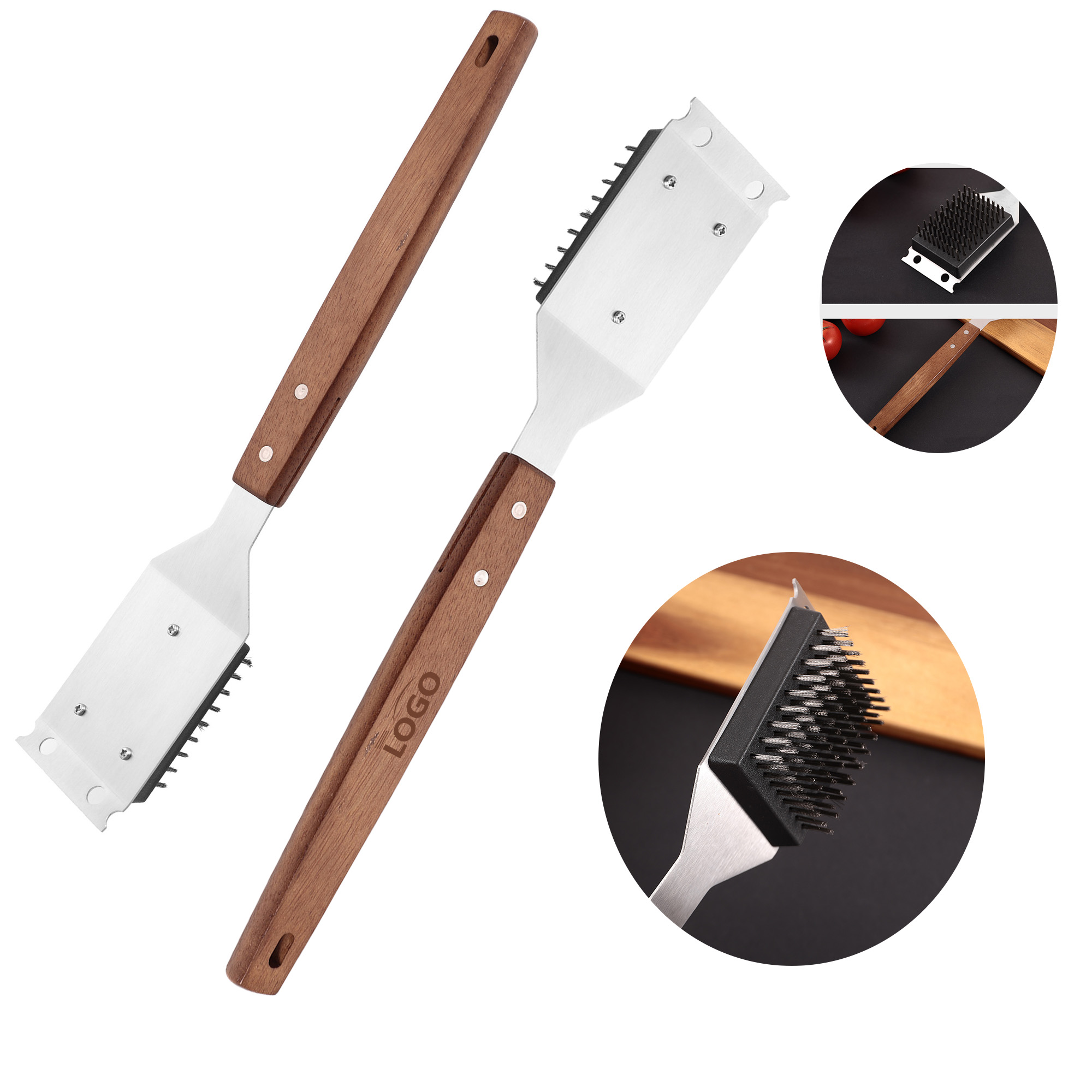 BBQ Stainless Steel Wooden-Handled Cleaning Brush 4
