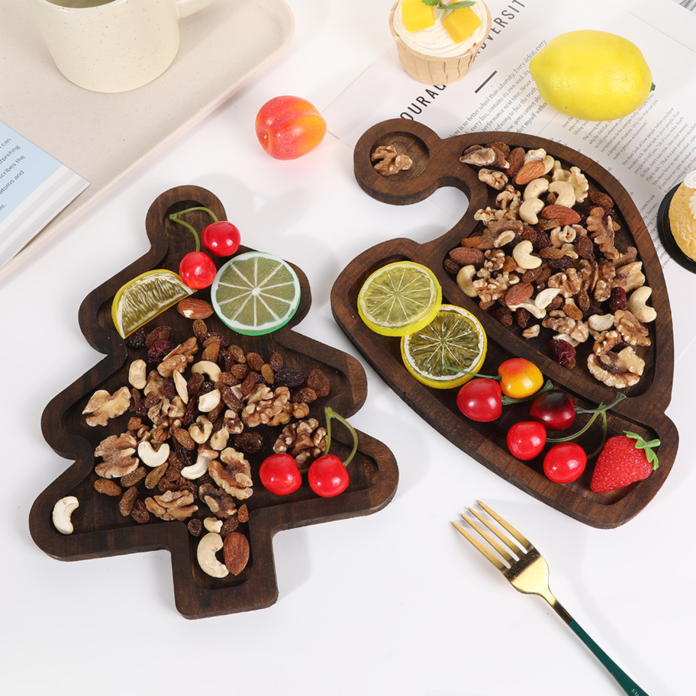 Holiday Wooden Tray Filled with Snacks and Christmas Treats 4
