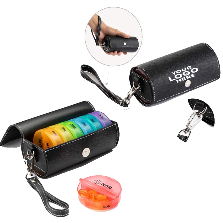 Portable one week small pill box leather bag