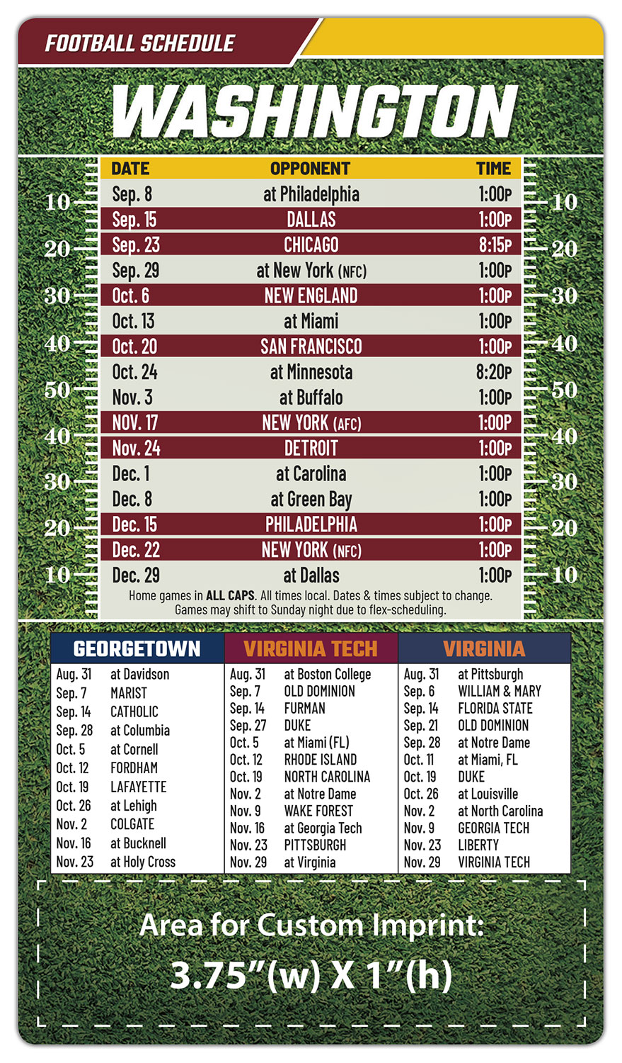 Magnet Football Sport Schedules - 4x7 Round Corners