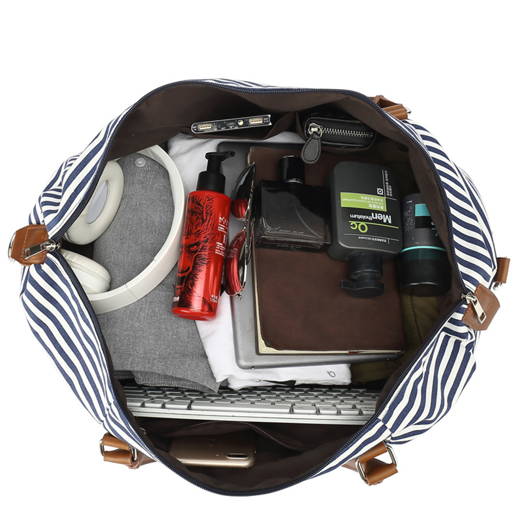 Canvas Travel Duffel Bag with Leather Shoes Compartment for Men 9