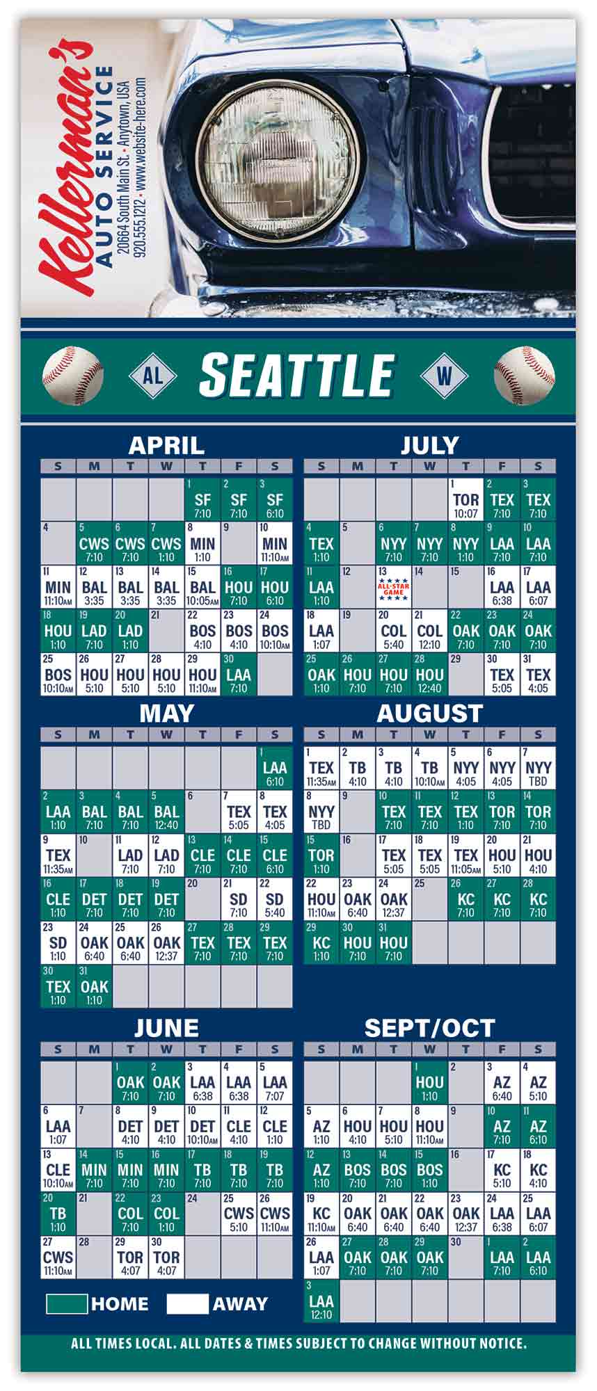 Baseball Schedule Laminated Card/Postcard with Magnet Strip (3.5x8.5) 10 pt.
